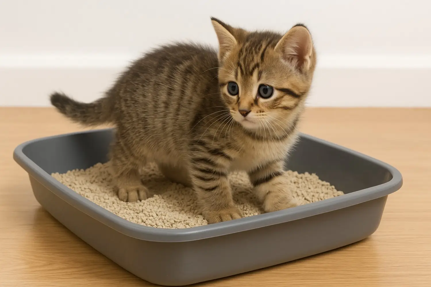 Adorable-kitten-using-litter-box- successfully-during-training