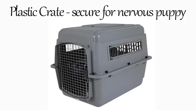 Plastic crate for puppy where nervous puppy feel secure