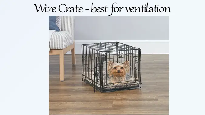 puppy is in wire crate after training