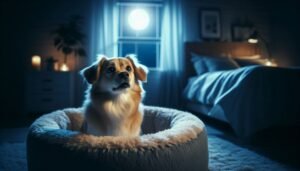 Dog whining at night in bed looking anxious