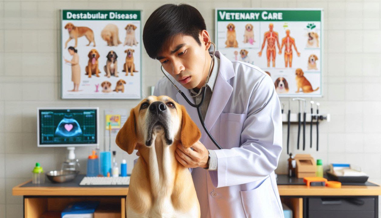 Senior dog walk sideways with head tilt showing signs of vestibular disease causing balance issues