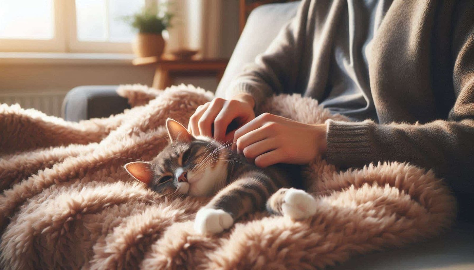 Cat kneading on protective blanket showing practical solution to manage claws out behavior comfortably