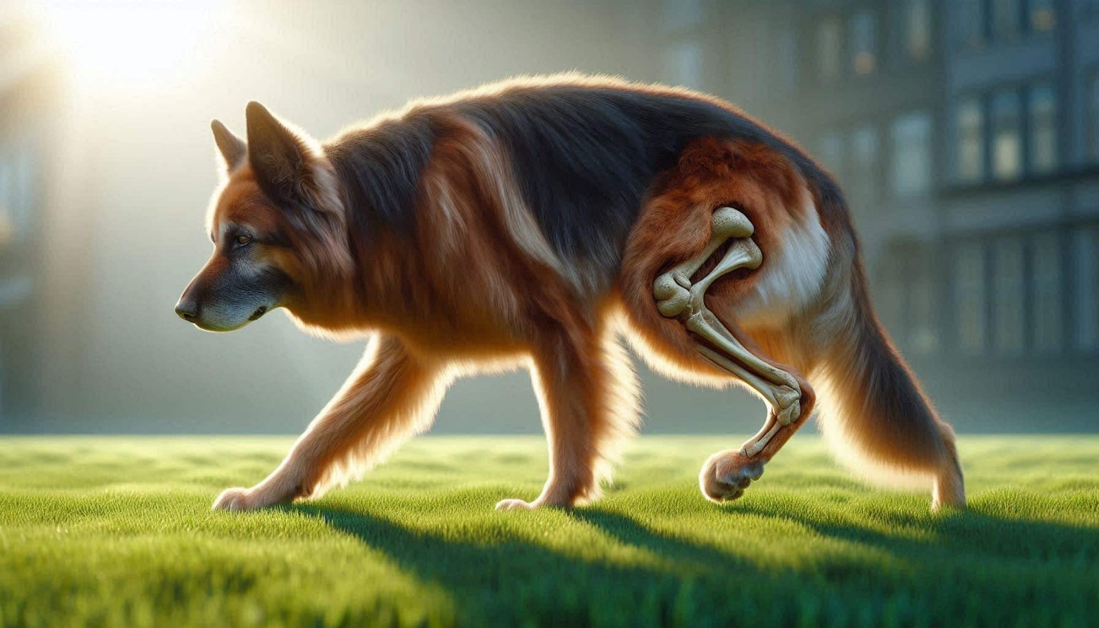 Large breed dog walking sideways due to hip dysplasia or joint pain